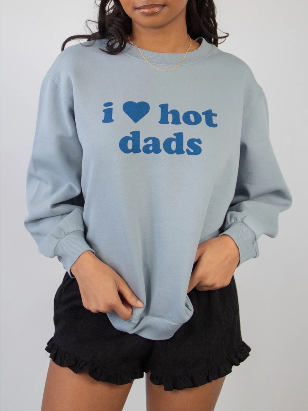 Baby Blue I Love Hot Dads Graphic Crew Sweatshirt